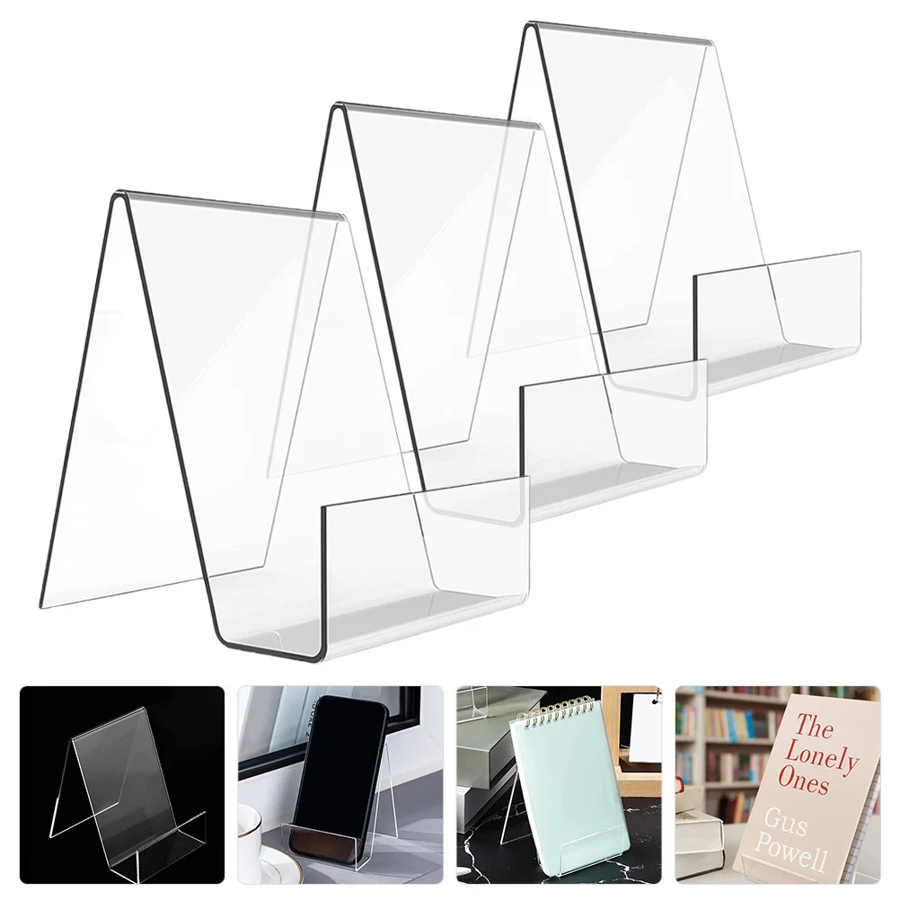 3 Pcs Clear Acrylic Display Easel Tablet Holder Book Stand Desktop Bookcase End Magazine Magazines Rack