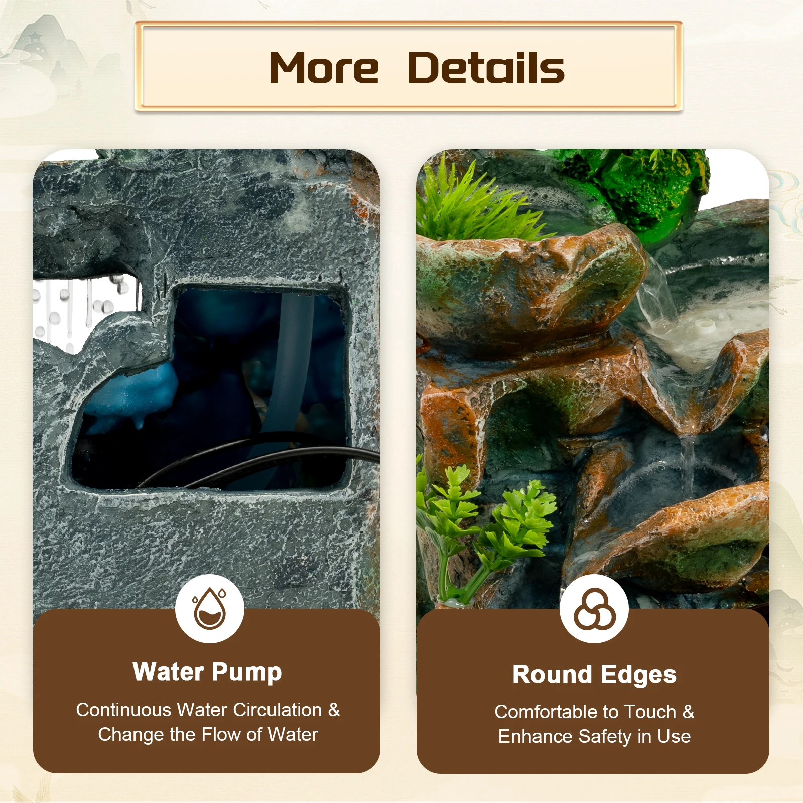 Indoor fountain waterwheel feature