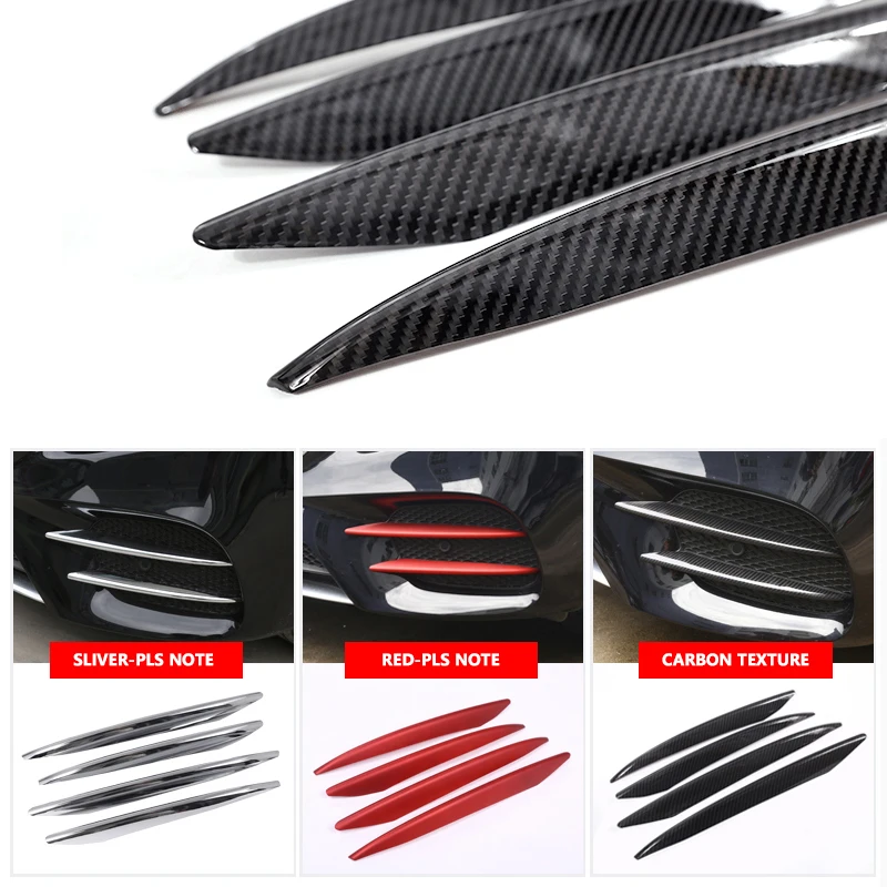 

For Mercedes Benz W213 E Class 2016 2017 2018 4pcs Carbon Fiber Texture Front Fog Light Lamp Grille Slats Cover