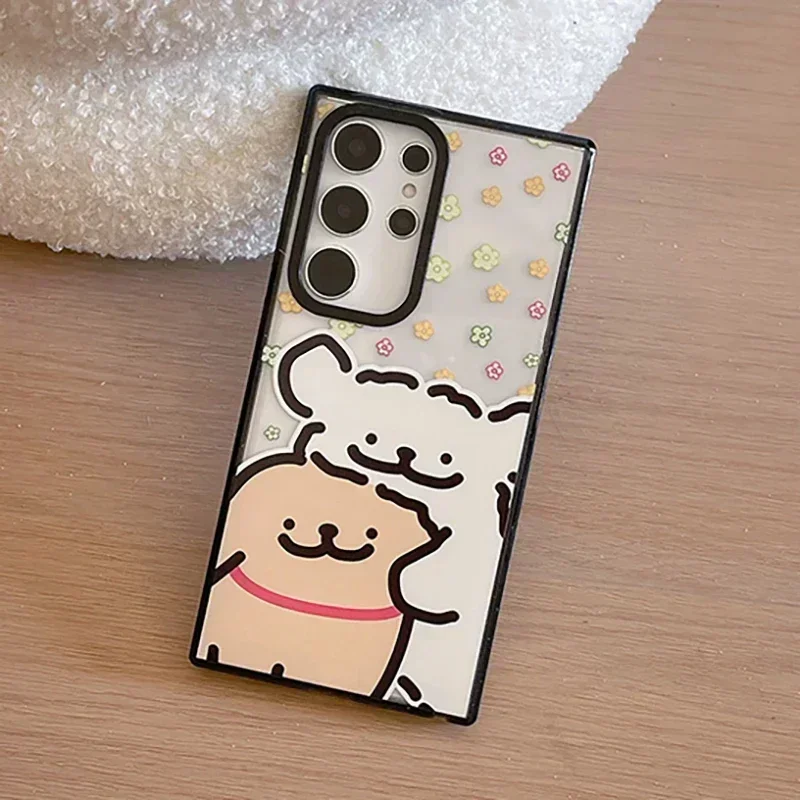 Cute Dog Friend Acrylic Black Border Protective Case for Samsung Galaxy S24 S23 S22 Ultra S24+ S23+ S22 Plus Shell