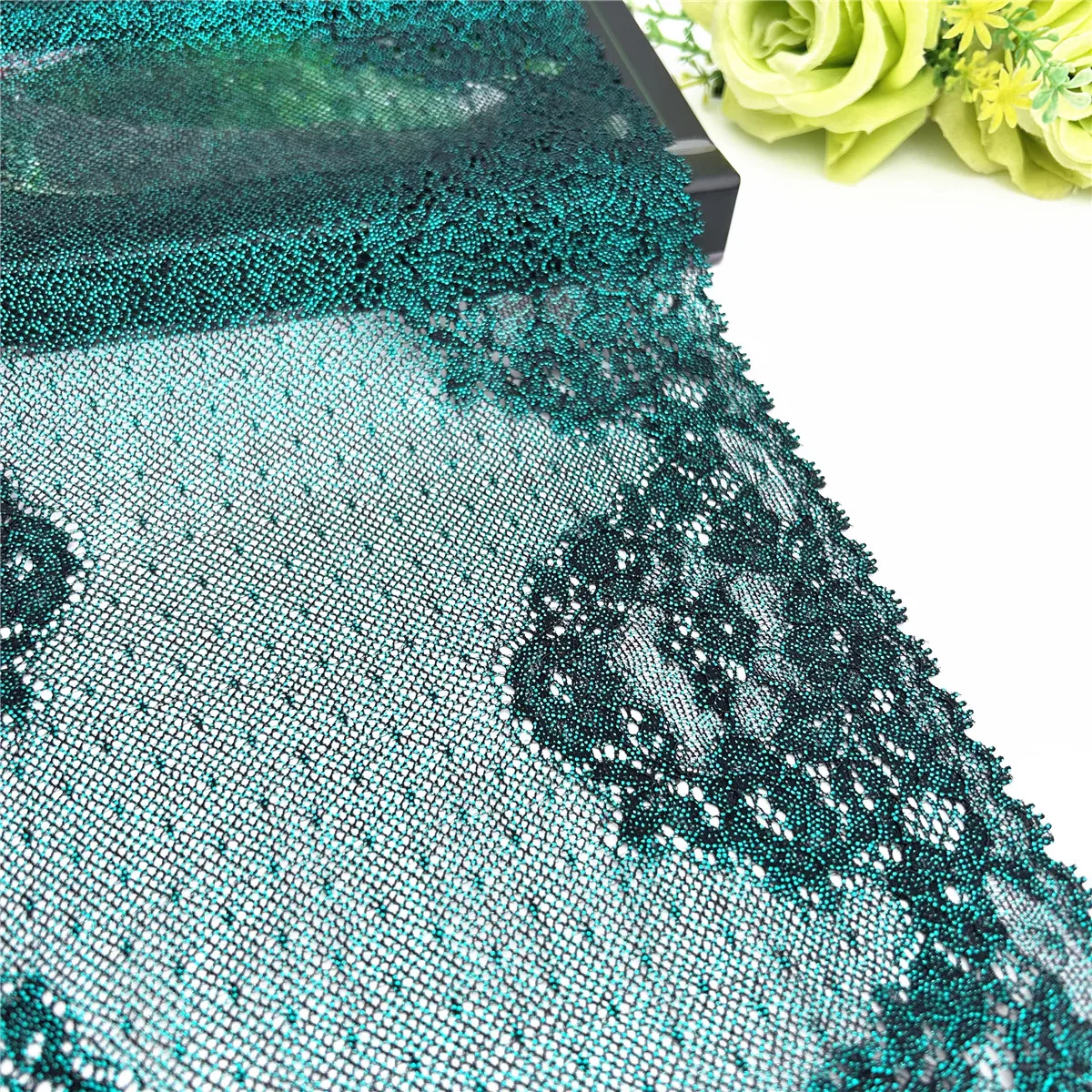 3y/lot Width 23cm Dark Green Shimmer Elastic Stretch Lace Trims 2