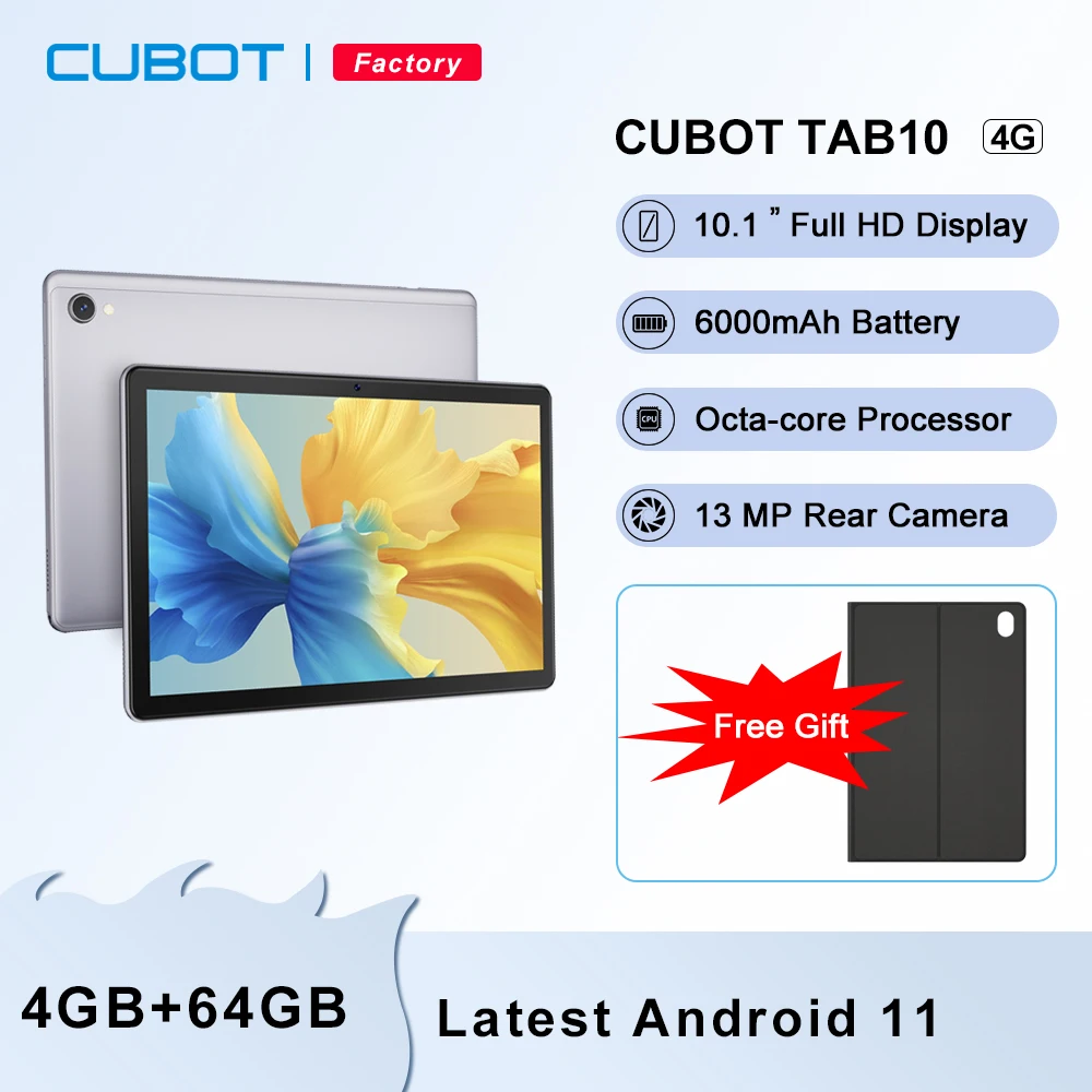 

Планшет Cubot TAB 10 на Android 11, восемь ядер, экран 10,1 дюйма, 4 Гб + 64 ГБ