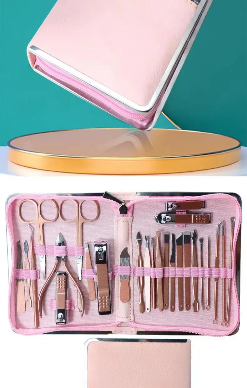

26pcs Nail Clippers Set Beautiful Fashion Large Nail Clippers Rose Gold Hawksbill Pliers Home Anti-Splash Nail Trimming Tools