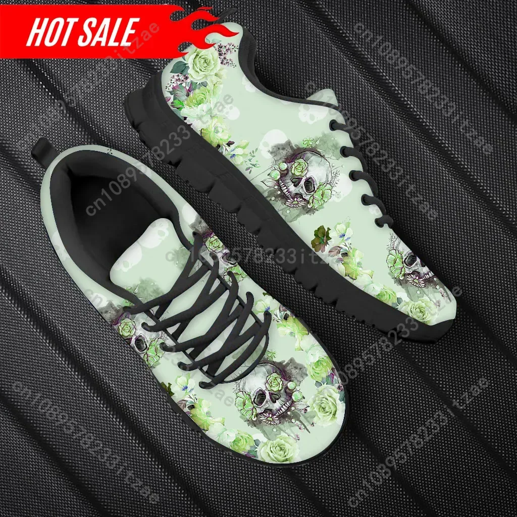 Spring Leisure Sneakers for Ladies Sugar Skull Pattern Gothic Flats Lace Up Shoes Comfort Air Mesh Footwear Zapatos 3