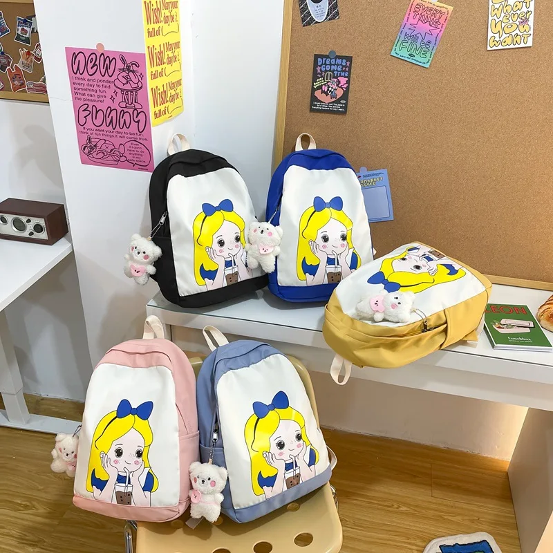 

Cute Anime Girls Schoolbag Women's Nylon Travel Backpack Shoulder Bag With Pendant For Students