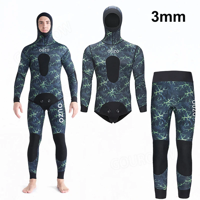 1.5mm/3mm pesca subacquea Premium Camouflage Fullsuit Neoprene 2 pezzi felpa con cappuccio muta Scuba Diving Suit felpa con cappuccio tute da Snorkeling