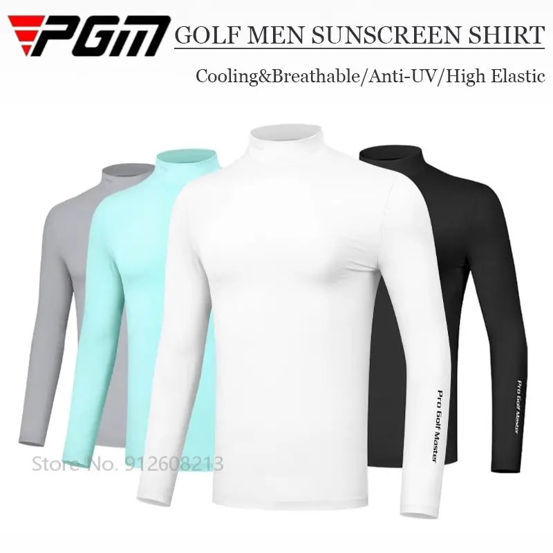 PGM Summer Male Cooling Ice Silk Golf Shirt Long-Sleeve Sunscreen Golf Underwear Men Breathable UV-proof Tops Elastic T-shirt