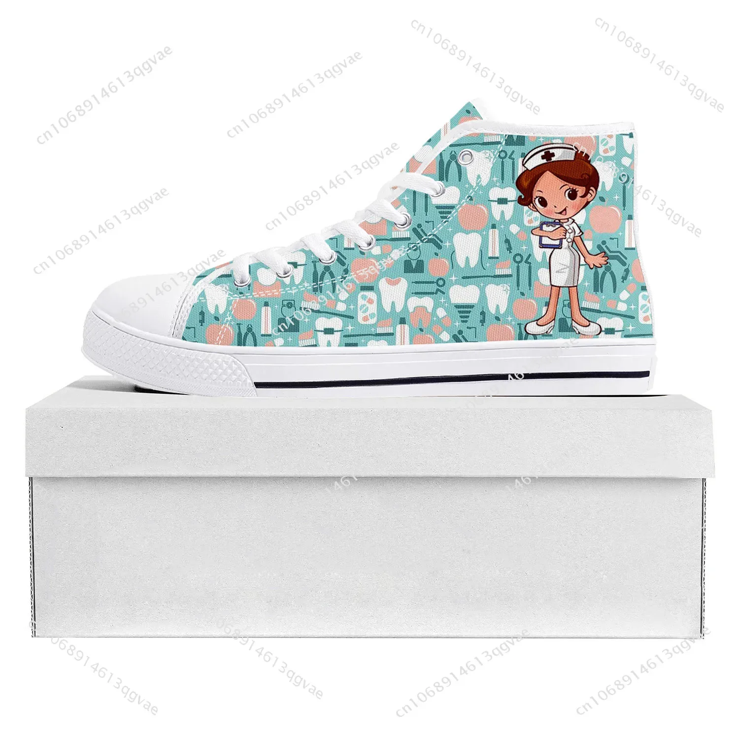 Tooth Dentist Cartoon Pattern High Top High Quality Sneakers Mens Womens Teenager Canvas Sneaker Couple Shoes Custom Made Shoe