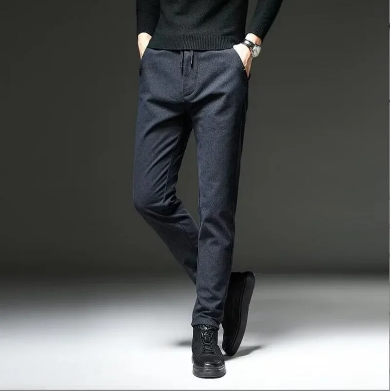 

Осенне-зимние повседневные брюки из матовой ткани, мужские плотные деловые облегающие хлопковые Черные Серые брюки, мужские бриджи 38