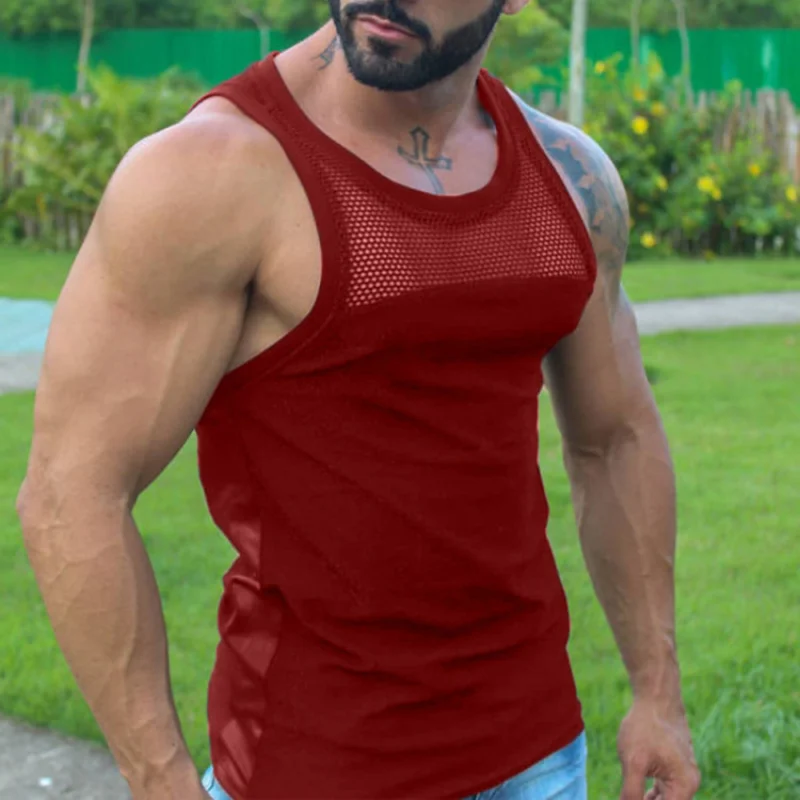 

Men's U-neck Sleeveless Solid Color Racerback Vest Outdoor Sports and Fitness Top Men's Racerback T-shirt Sleeveless