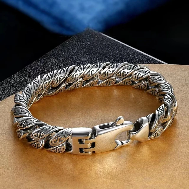 Sterling Silver Bangle with Cutout Wave Edges [10mm] Hand Engraved Haw