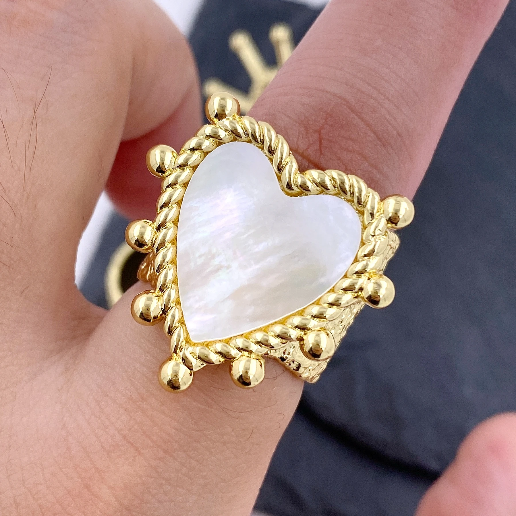 Fashion Chunky Beads Bar Twist Edge Love Heart Star Shell Cuff Rings Gioielli Regolabili Placcati In Oro 18 Carati Per Le Donne