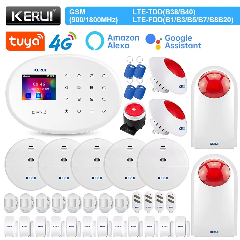 Alarm Security System KERUI W204 4G WIFI GSM Alarm Tuya Smart Support Alexa Motion Sensor Siren RFID Card Disarm Function