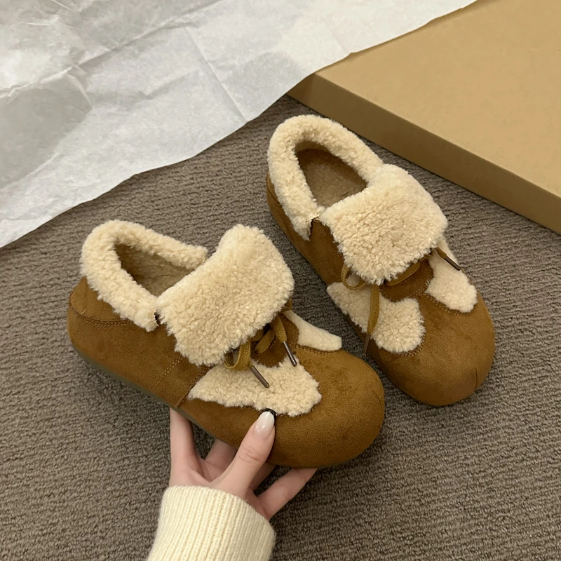 Women Flats Fur Shoes Suede Casual Sport Shoes Fashion Loafers Short Plush Woman Sneakers 2025 Trend New Winter Warm Botas Mujer
