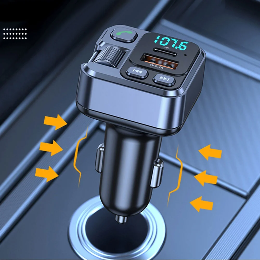 USB C Car Bluetooth Receiver USB Cellphones Charger PD 20W Fast Charging Digital Display Car Mobile Phone Adapter FM Transmitter