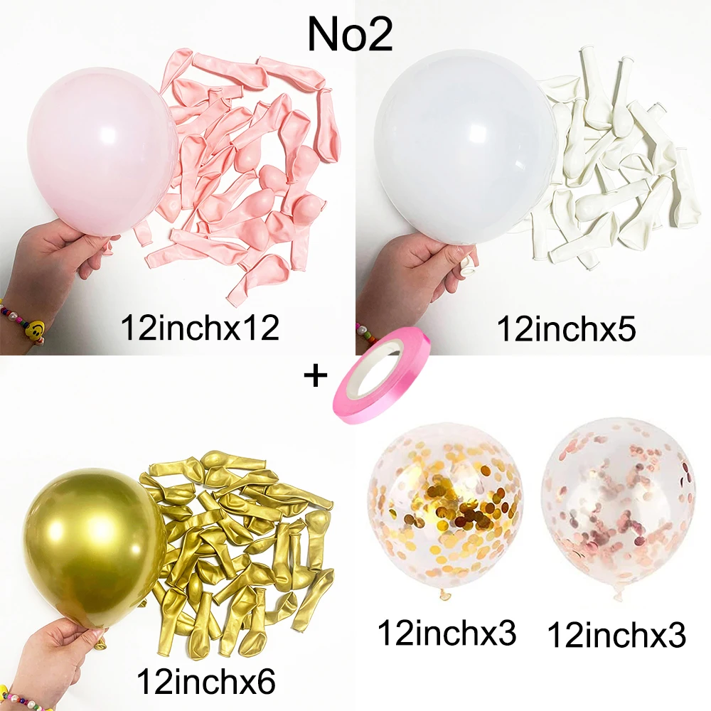 Pastel Pink White Latex Balloons Set Metallic Pink Confetti Balloon Wedding Bridal Shower Baby Shower Girls Birthday Decorations