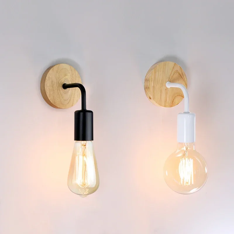 

Fixture E27 110V 220V Wood Wall Lamp Vintage Sconce Wall Lights Bedside Retro Lamp Industrial Decor Dining Room Bedroom Light