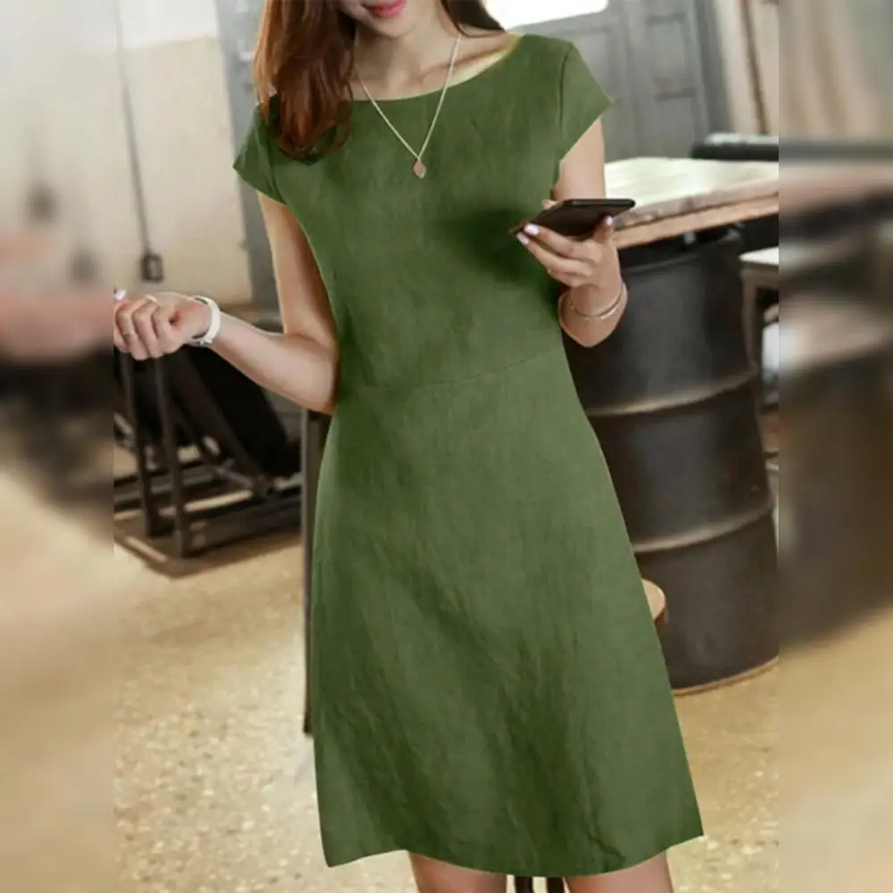 

Women V Zipper Backless Dress Round Neck Short Sleeve V-shaped Back Zipper A-line Slim Fit Commute Mini Dress Women Casual Dress