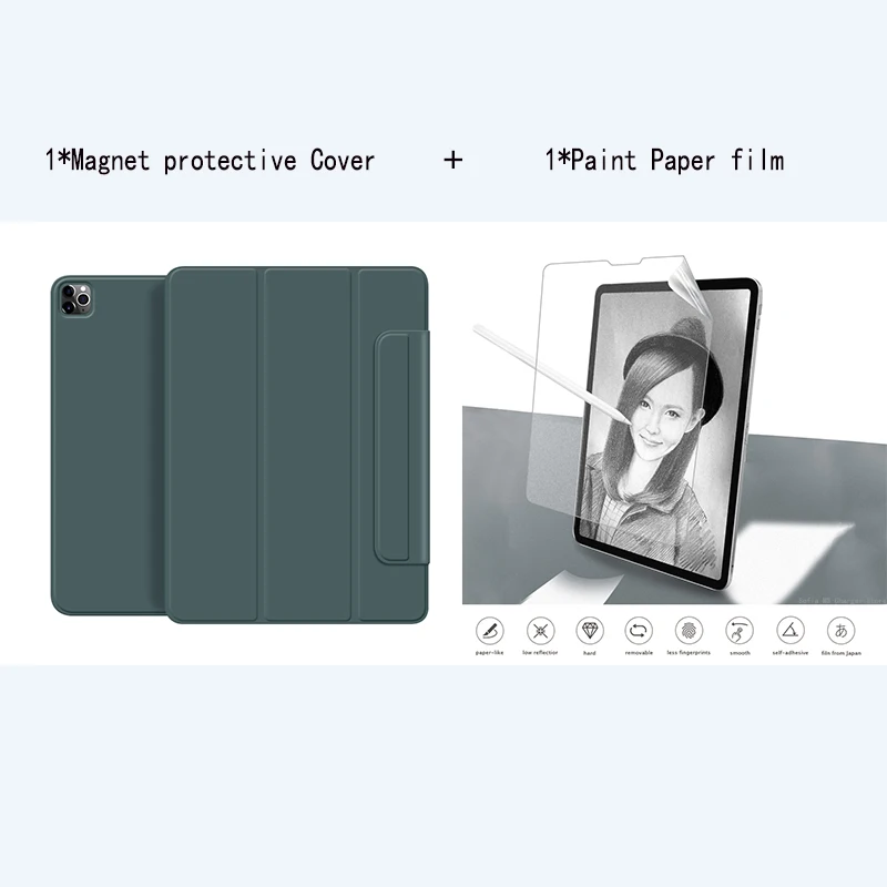 Per Ipad M2 Pro 11 Case 2022 Tri-Fold Magnet Clip Posteriore Per Ipad Pro 12.9 5Th 2021Pro 11 2Nd Cover Con Pellicola Di Carta Per Custodia Air 5