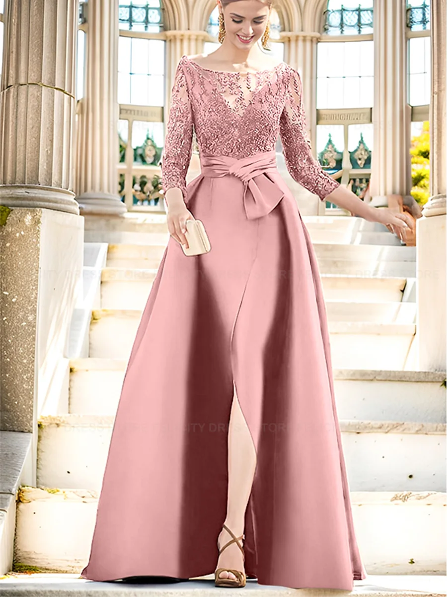 Mother of the Bride Dresses A-Line Illusion Formal Wedding Guest Dress Split Front