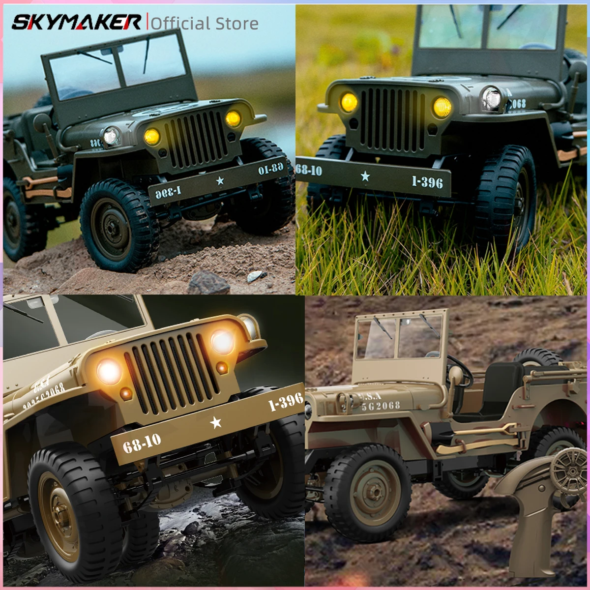윌리스 지프 JJRC C8815 1/10 RC카 1941 2.4g 4륜구동 RTR 크롤러 등반 군용 RC 트럭 오프로드 자동차 성인 어린이 장난감