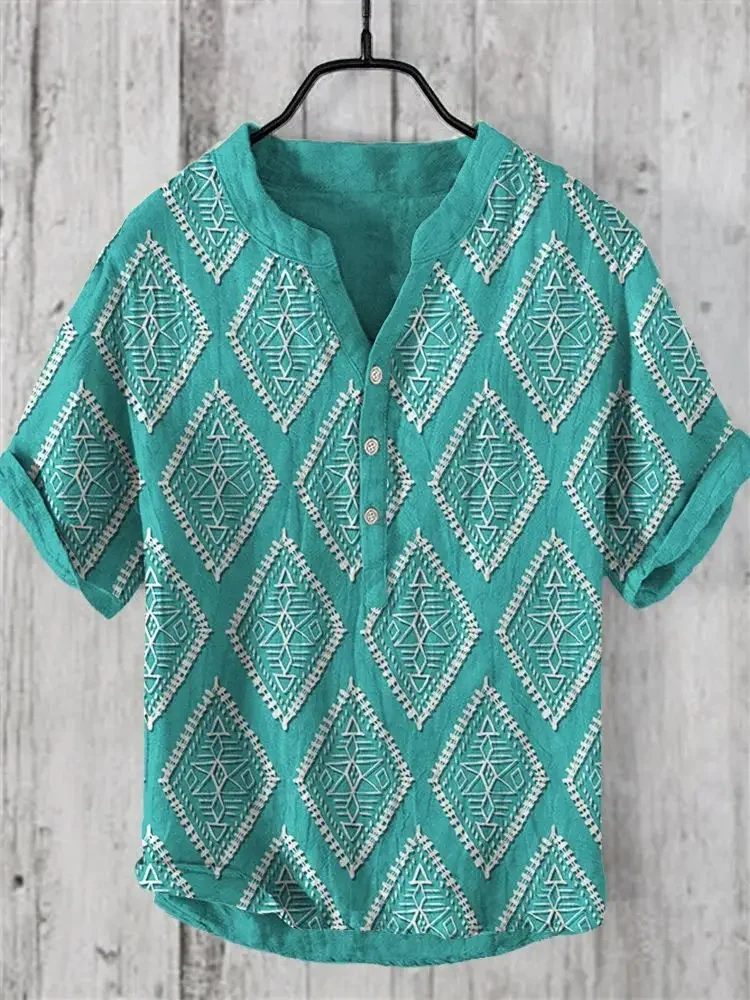 Cross border e-commerce clothing factory ethnic style Chinese character printing men's Hawaiian shirt casual short sleeved 6