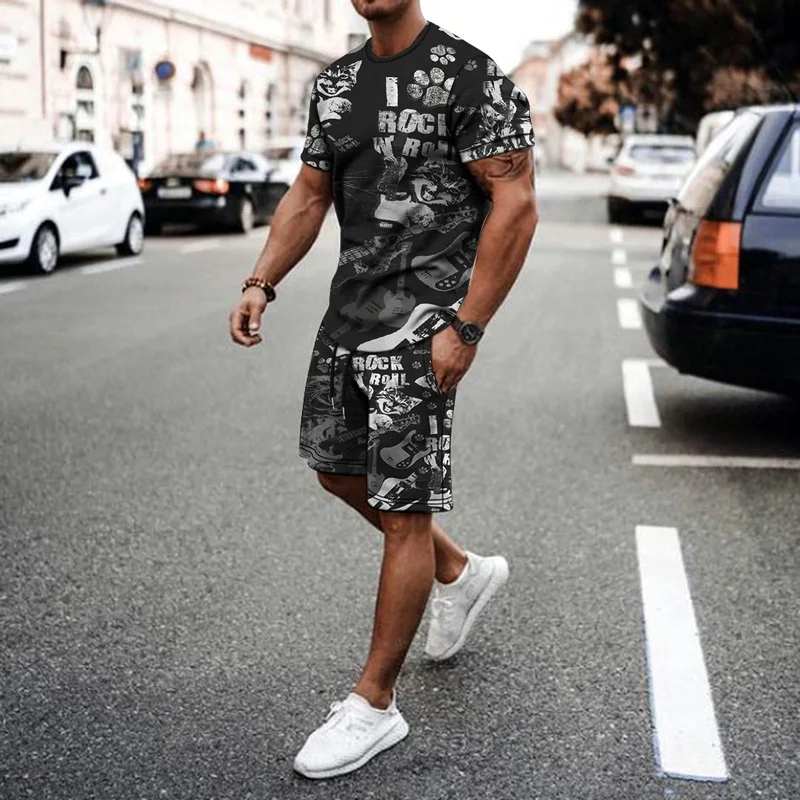 Summer 2 Piece Outfits Sets Tracksuit Men's Oversized Clothes Streetswear Retro Cute animal 3D Printing Men Sets Tshirt Shorts ogkb 3d t shirt and shorts set men s cute dog print tracksuit high quality streetwear trendy summer suits oversized wholesale