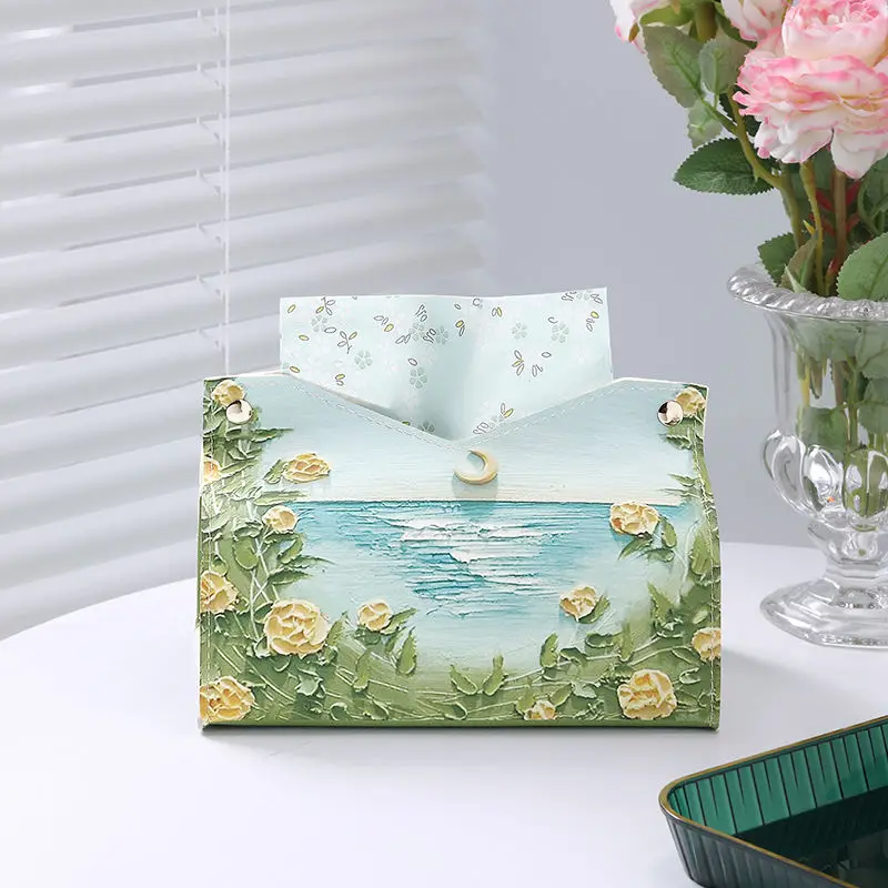 

Nordic Oil Painting Napkin Box, Hand-painted Printing, Creative, Brush Resistant, Oil Proof, Household Storage Decoration