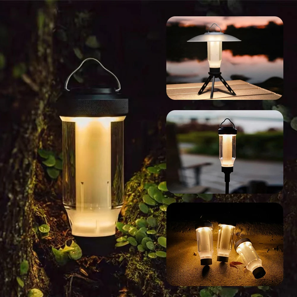 Multifunctional LED Camping Lantern with Handle Camping Flashlight Portable  Outdoor Tent Lamp Patio Hanging Solar Light with 3 Light Modes Type-C