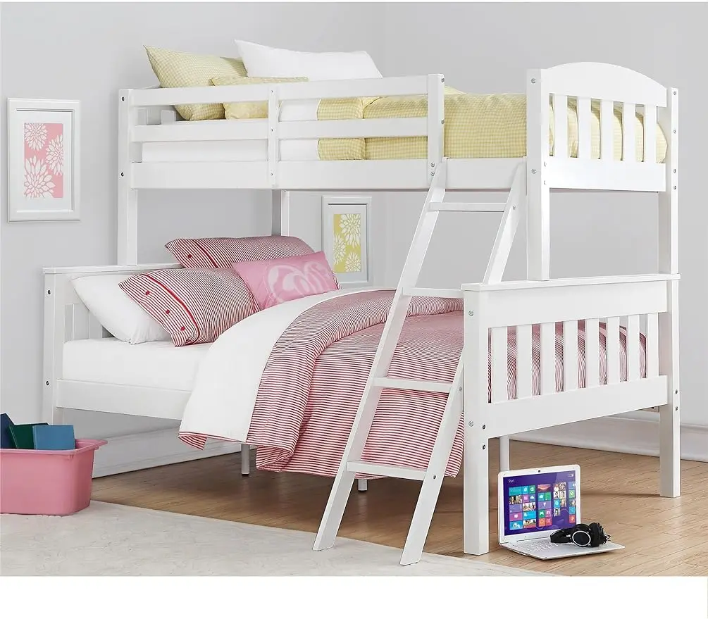 

Dorel Living-Airlie Solid Wood Bunk Beds, Twin Over Full with Ladder and Guard Rail, White