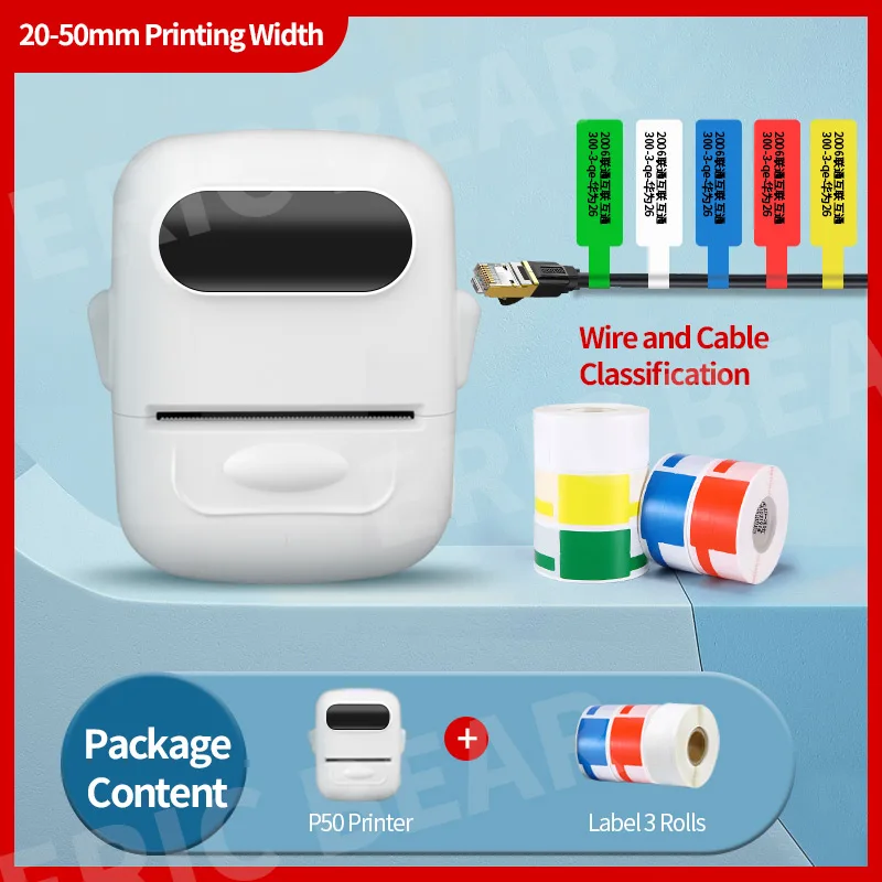 mini portable photo printer P50 20-50mm Print Width Wireless Bluetooth Mini Portable Thermal Label Printer for Jewelry Price Name  IOS Android Mobile D11 mini printer for android phone Printers