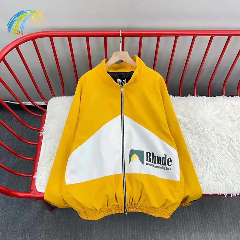 

Men Women Yellow Patchwork Splicing Rhude Jackets Hip Hop Moonlight Sunset Vintage Outwear Pill Zipper Rhude Coats Inside Tags