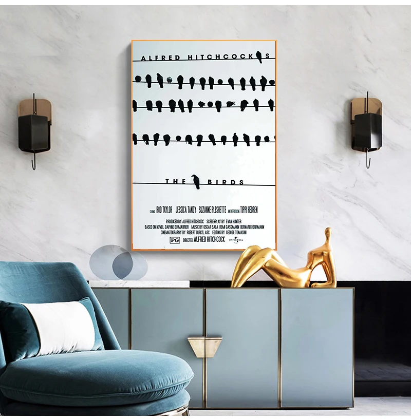 Description Picture 6 of itemMovie Film Retro Vintage Poster Decorative Wall Sticker Canvas Painting Home Art Home Decor Gift The Birds 1963 Alfred Hitchcock
