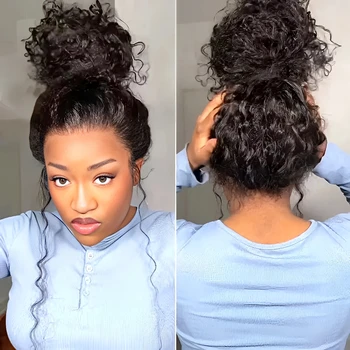 250 Density HD Invisi Strap Full Lace Frontal Kinky Curly 360 Wig 30 inch Black Human Hair Drawstring Snug Water Wig Glueless