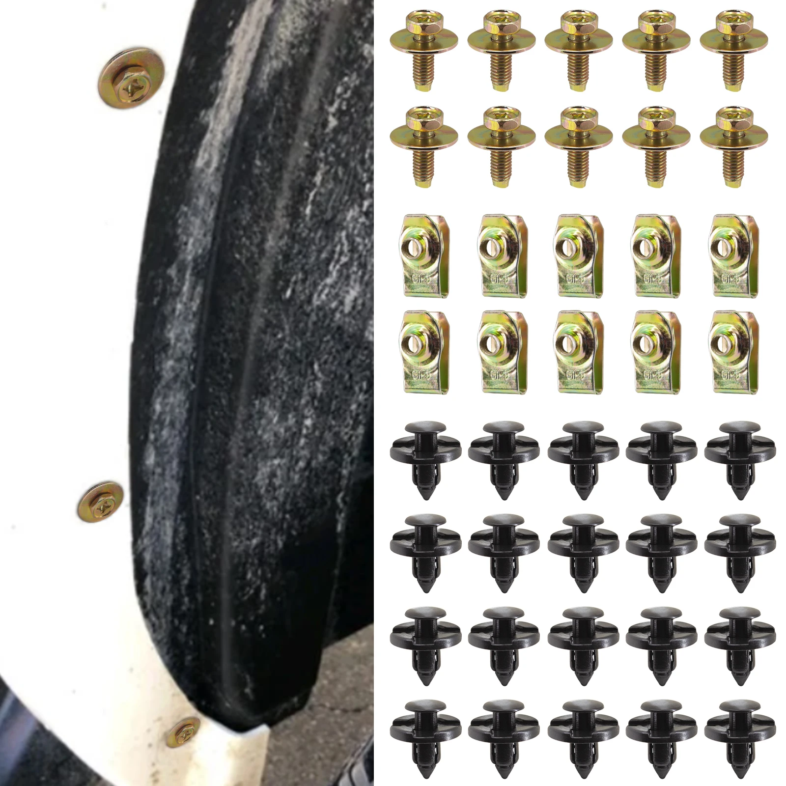 For Nissan Body Bolts U-nuts Clips M6 Nylon Fasteners Push-Type Retainer 01553-09321 Bumper Fender Rivet Fixing Clips 40pcs