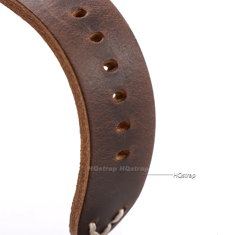 Vintage Crazy Horse Leather Handmade Watch Band with Stitching Details