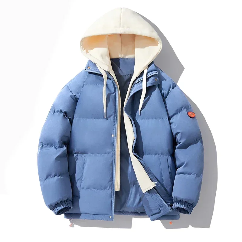 Men's Plush Winter Warm Baseball Jacket Outdoor Windproof Hooded Padded Jacket Japanese Two-tone Casual Men's Jacket