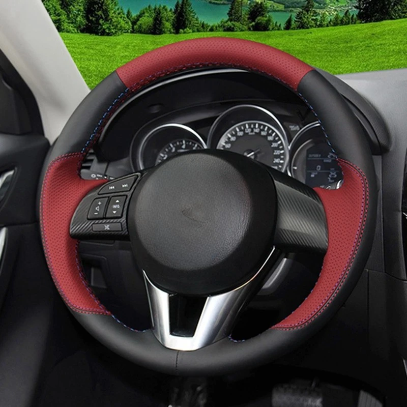 

GNUPME Artificial Leather Steering Cover Black Car Steering Wheel Cover for Mazda CX-5 CX5 Atenza 2014 New Mazda 3 CX-3 2016