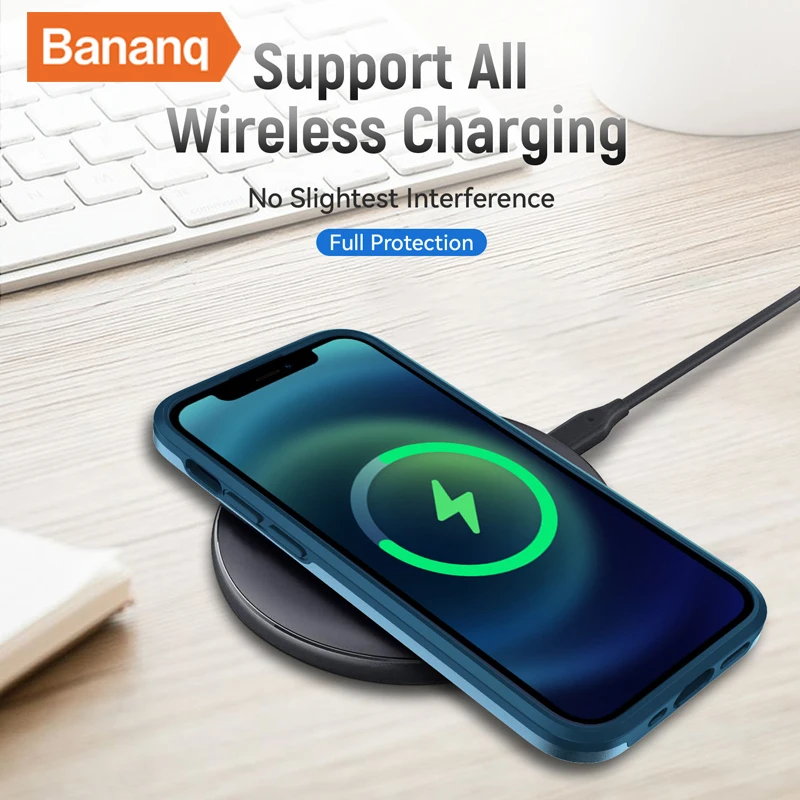 Bananq Custodia per telefono con ricarica wireless per iPhone 15 14 13 Mini 12 11 Pro Max 8 7 6 Plus X XS XR SE2 SE3 Armatura antiurto_voghion.com