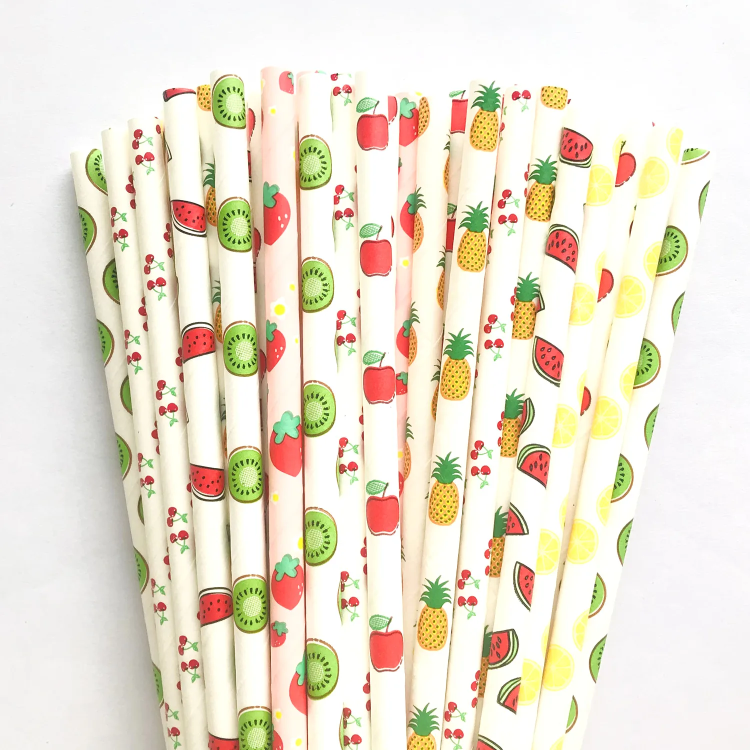 애플 키위 체리 레몬 수박 딸기 파인애플 과일 종이 빨대, 피크닉 여름 가을 파티, 마시는 주스 바, 200 개 