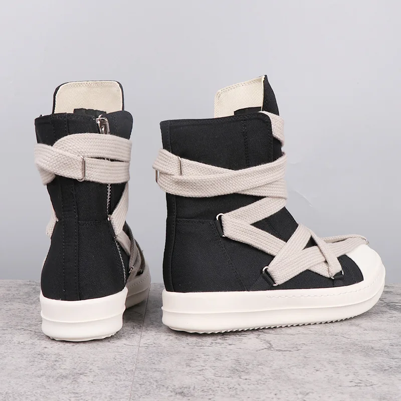 Men's Casual Shoes Fashion Canvas Shoes for Man Jumbo Shoelaces Women's Sneakers Black Solid Lace-up Male Sneakers