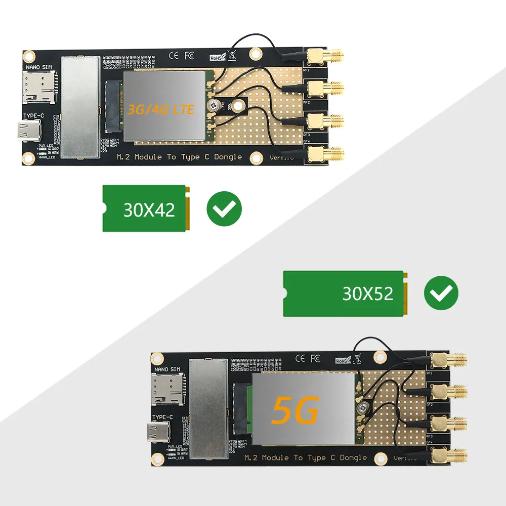 Adaptador de Rede com Nano Slot 3g 4g Módulo 5g para tipo c Usb 3.0 Slot para Rm500q Rm500u Gm800 Sim8200 Antenas - Imagem 3