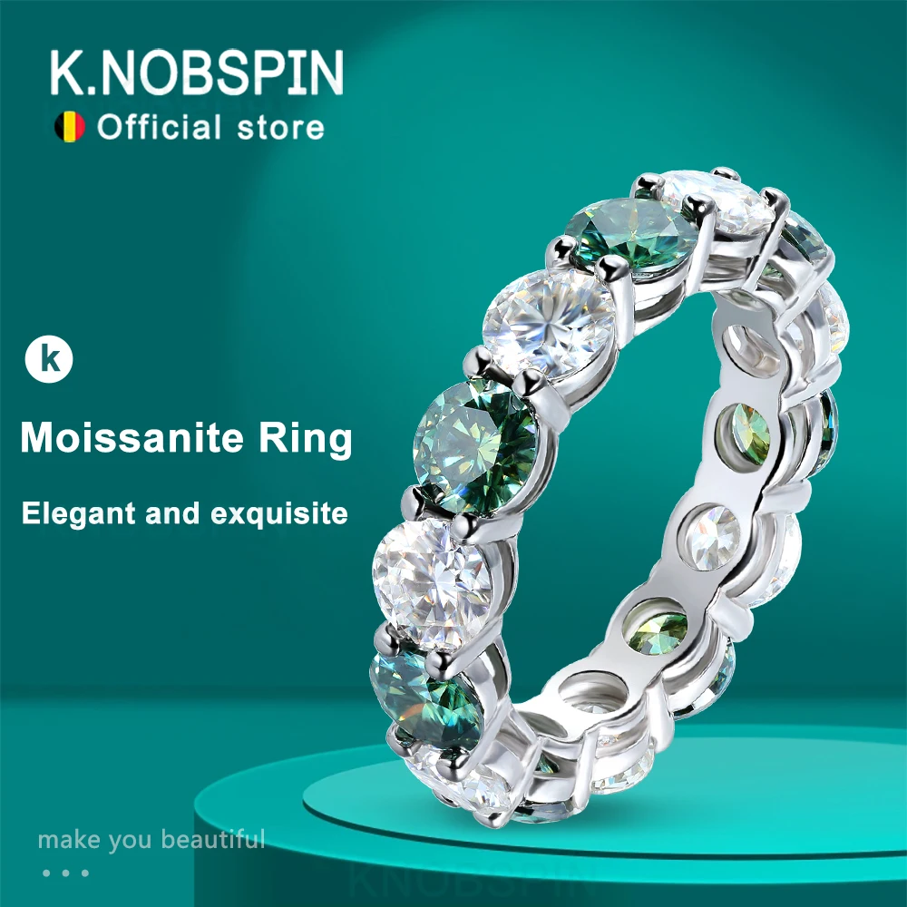 

KNOBSPIN D VVS1 Colorful Moissanite Rings for Women Lab Grown Diamond with GRA Engagement Wedding Eternity Band s925 Sliver Ring