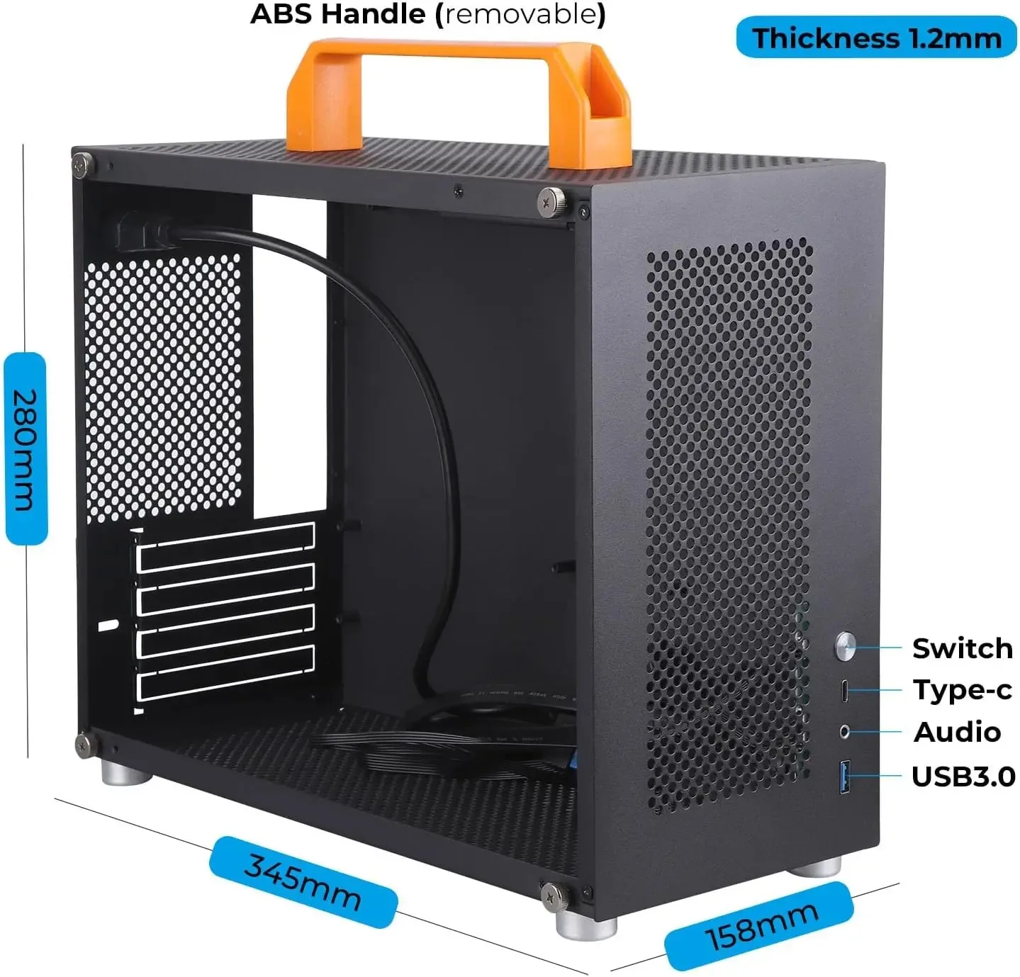 M-ATX 케이스 미니 타워 게이밍 PC 케이스 핸들 포함 ITX MATX SFF 섀시 타입-C 지원 데스크탑 게이밍 소형 휴대용 섀시