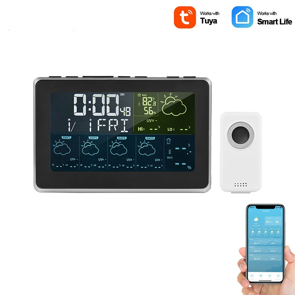 

New Large Screen Hangable Indoor and Outdoor Thermohygrometer Radio Weather Station Full Function Color Screen Weather Clock