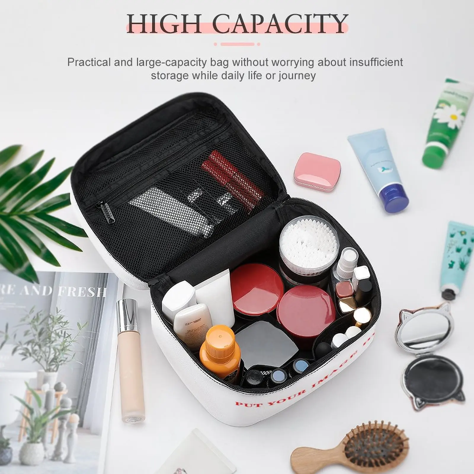 Custom Print Makeup Bag Women's Cosmetic Bag in Bag Multifunctional Travel Cosmetics Pouch Retro Makeup Organizer 25x18x15cm
