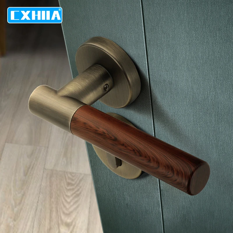 

CXHIIA Indoor Simple Wood Grain Door Lock Set Solid Zinc Alloy Bathroom Bedroom Wooden Door Lock Black Anti-theft Mute Lock