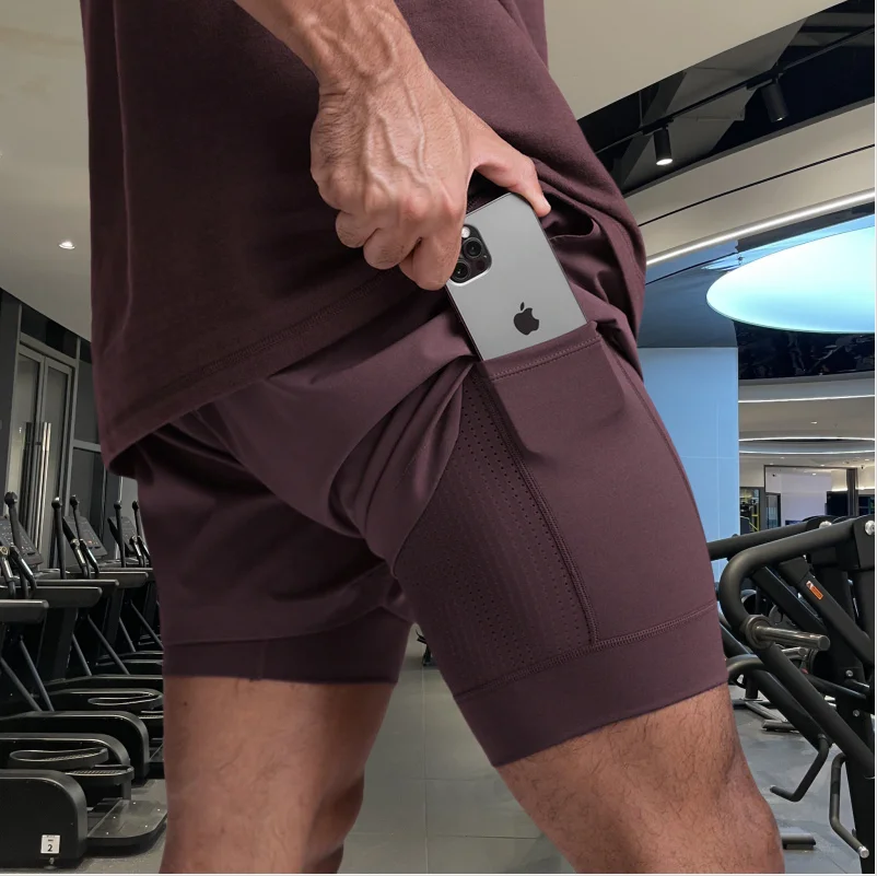 2025 NEW men's sports shorts 2 in 1 Running shorts men's double layer breathable fitness bodybuilding training Jogging Shorts 4