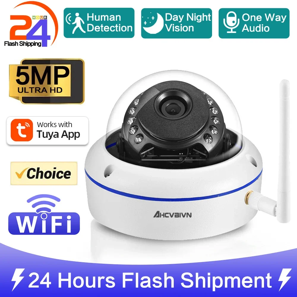 

5MP Tuya Smart Life Home Human Detect Security Camera Audio Outdoor Street Wifi CCTV Infrared Night Vision Dome Camera Video