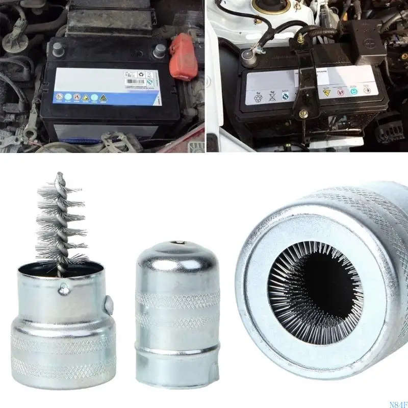 N84F 자동차 차량 실버 배터리 포스트 터미널 클리너 도구 스테인리스 스틸 브러시